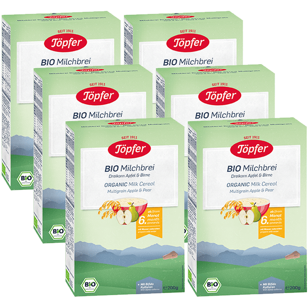 Töpfer Milchbrei Bio Dreikorn Apfel & Birne 6x 200g ab dem 6. Monat