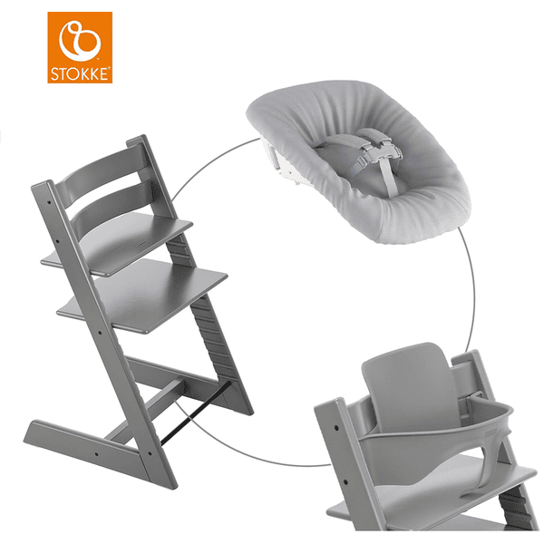 STOKKE® Mega Tripp Trapp® Set Hochstuhl Buche Storm Grey inkl. Newborn Set™ Grey und Baby Set V2 Storm Grey