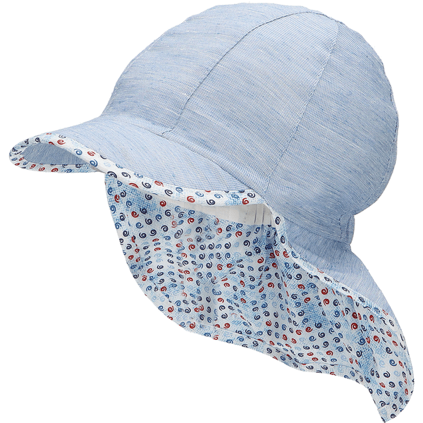 Sterntaler Peaked Cap med nakkebeskyttelse stribet lyseblå