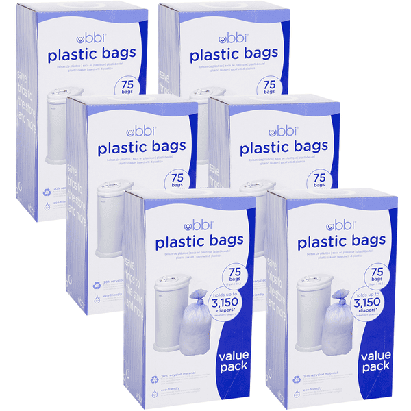 ubbi Sacs poubelle plastique 75 pièces/pack, 6 packs