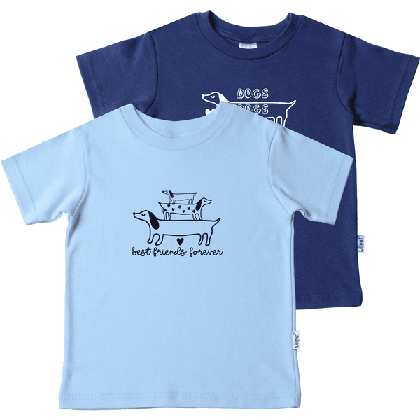 Dackel 2er Liliput T-Shirt im Pack hellblau-dunkelblau