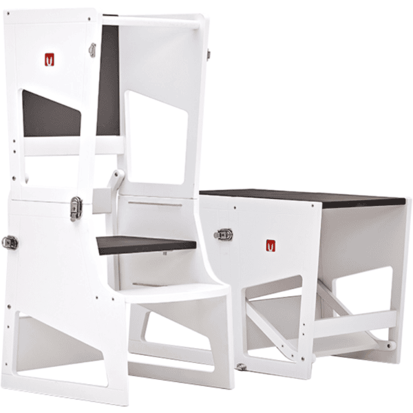 Bianconiglio Kids® Torre di apprendimento montessoriana Transformer R con  lavagna, bianco opaco 