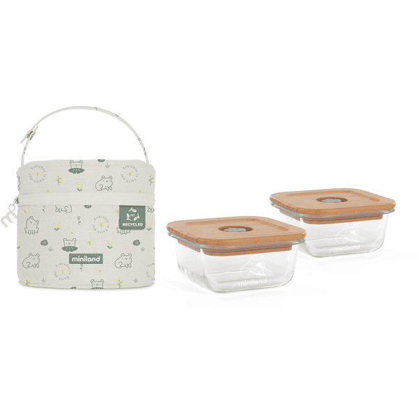 miniland Kit de récipients alimentaires, sac de transport inclus eco square  frog