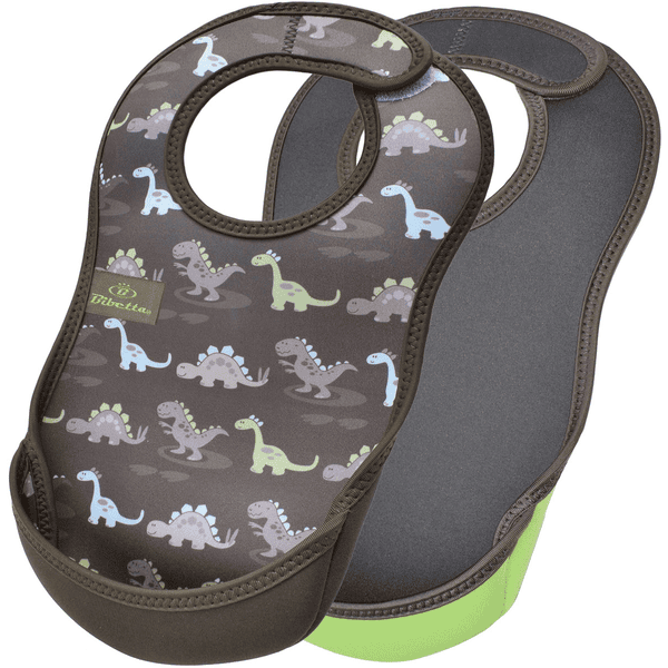 Bibetta Neopren-Lätzchen UltraBib® Dinosaurier/ warmes grau, 2 Stück