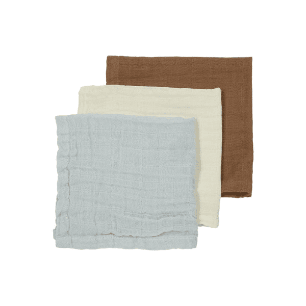 MEYCO Muslin Burp Cloths 3-Pack Uni Off white / Light Blue/Toffee