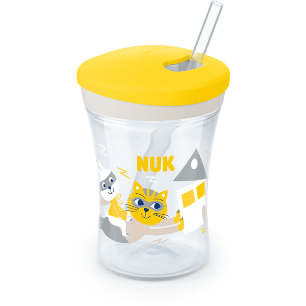NUK Action Cup blødt drikkestrå, lækketæt fra 12 måneder gul