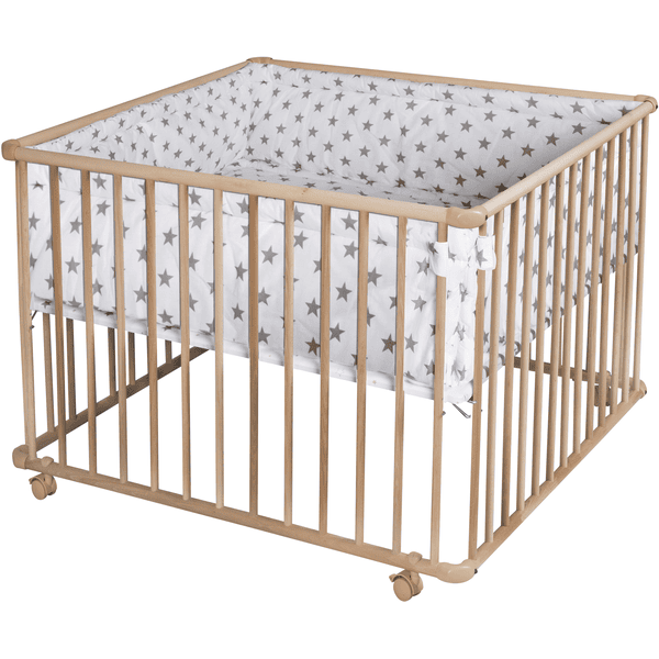 Schardt Playpen Základní přírodní 100 x 100 cm Velké hvězdy šedé včetně vložky 