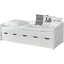 TiCAA Lit enfant avec tiroirs de rangement Micki hêtre blanc, 5 tiroirs 90x200 cm