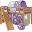 TiCAA Lit mezzanine toboggan enfant Ekki hêtre naturel Horse violet 90x200 cm