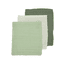 MEYCO Musselin Waschhandschuhe 3er-Pack Uni Offwhite/Soft Green/Forest Green