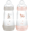 MAM Babyflaske Easy Start Anti Colic-Elements 260 ml 2 stk. kanin/ugle i grå/ros
