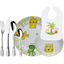 Schnullireich Geschenkset mit Namen Safari: WMF Kinderbesteck + Teller/Schale+ Lätzchen 7-Teilig Silber