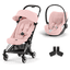 cybex PLATINUM Buggy Coya Chrome Dark Brown Peach Pink inklusive Babyschale Cloud T I-Size Plus Peach Pink und Adapter 