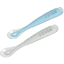 BEABA  Juego de 2 cucharas de silicona para bebés con caja para guardarlas 1ª edad azul/gris
