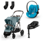 cybex GOLD i-Size Gazelle S Taupe Sky Blue klapvogn inkl. Cloud G babyautostol Plus Beach Blue Base G basestation og adapter