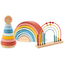 Pinolino Juego de motricidad "Ruby" con torre apilable, arco iris de madera y arco iris con ábaco, 3 piezas.
