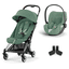 cybex PLATINUM Buggy Coya Chrome Dark Brown Leaf Green inklusive Babyschale Cloud T I-Size Plus Leaf Green  und Adapter 