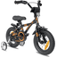 "PROMETHEUS BICYCLES® Barnesykkel 12 ""i svart matt og oransje fra 3 år med treningshjul"