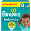 Pampers Baby-Dry bleer, størrelse 8, 17+kg, månedlig æske (1 x 120 bleer)
