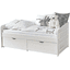 TiCAA Lit enfant avec tiroirs de rangement Mini Micki hêtre blanc 2 tiroirs, matelas 80x160 cm