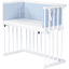 dreamgood Lettino co-sleeping in faggio laccato bianco | Materasso Prime | Paracolpi, blu con stelle bianco/blu zaffiro