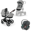 cybex GOLD 3 in 1 Reisesystem Kombikinderwagen Eos Lux inklusive Babyschale Aton B2 Stone Grey