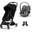 cybex GOLD Kinderwagen Orfeo Silver Moon Black inklusive Babyschale Cloud G i-Size Lava Grey  und Adapter 