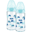 NUK Lasipullo First Choice ⁺ syntymästä alkaen 240 ml, lämpötila control tuplapakkauksessa sininen.