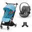 cybex GOLD Silla de coche Libelle Beach Blue con silla portabebés Cloud G i-Size Lava Grey y adaptador