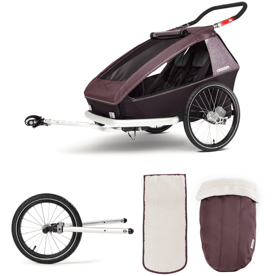 CROOZER Kid Vaaya 2 børnecykelanhænger inklusive Blossom Red vintersæt og joggingsæt