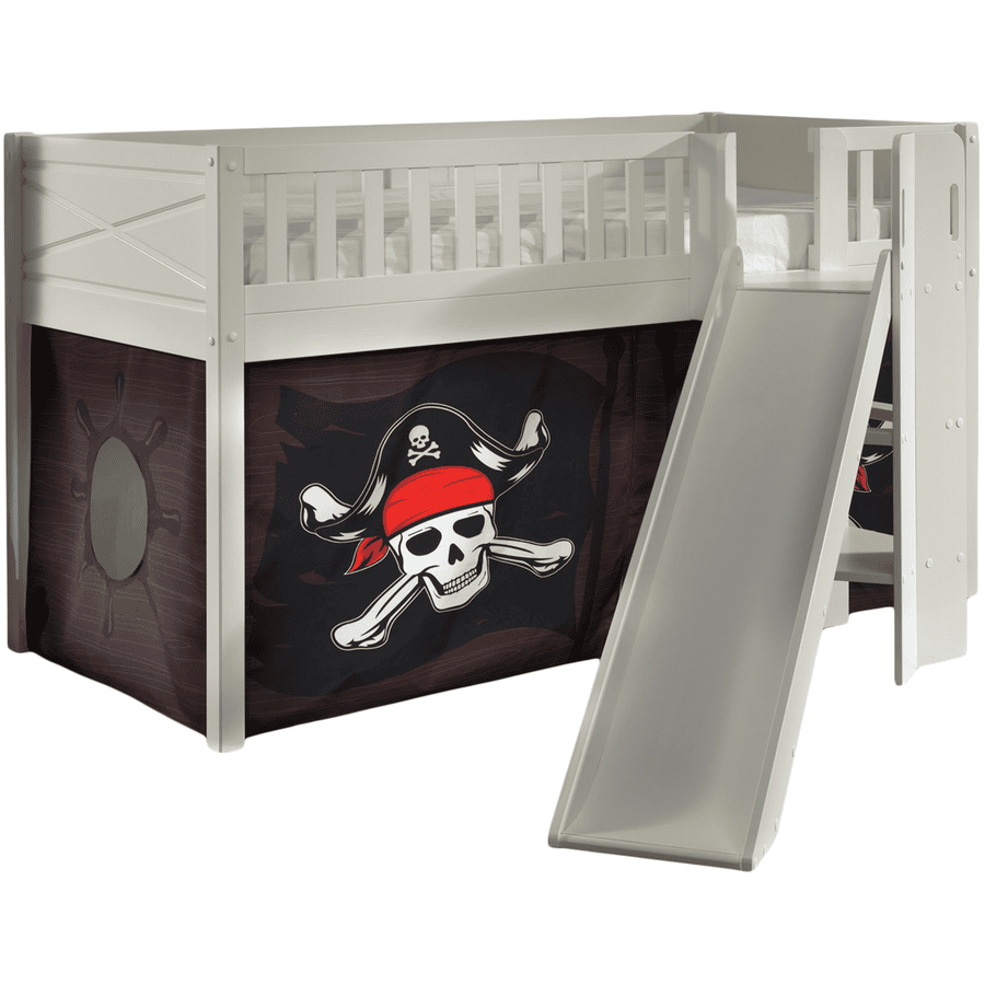 VIPACK Lit mezzanine enfant rideau SCOTT Caribian Pirate blanc 90x200 cm