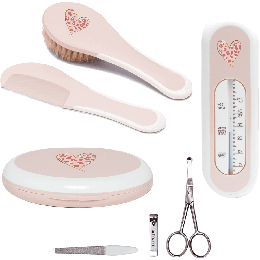 bébé-jou® Kit toilette bébé thermomètre de bain léopard rose