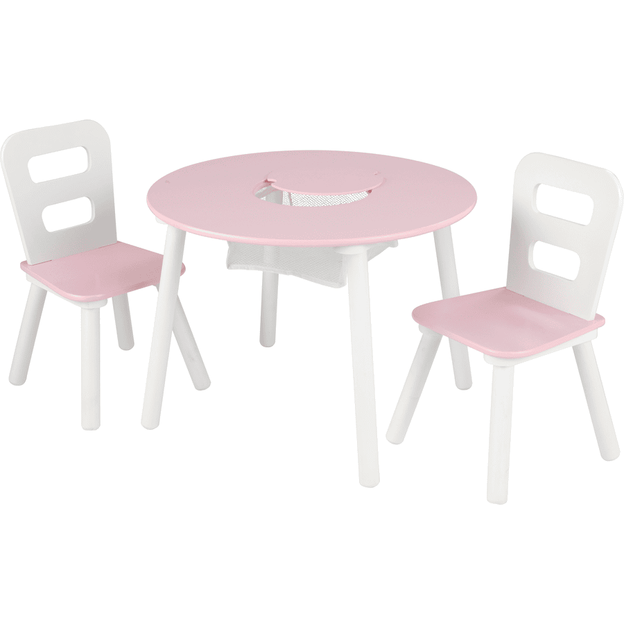 KidKraft® Runder Aufbewahrungstisch mit zwei Stühlen, weiß/rosa