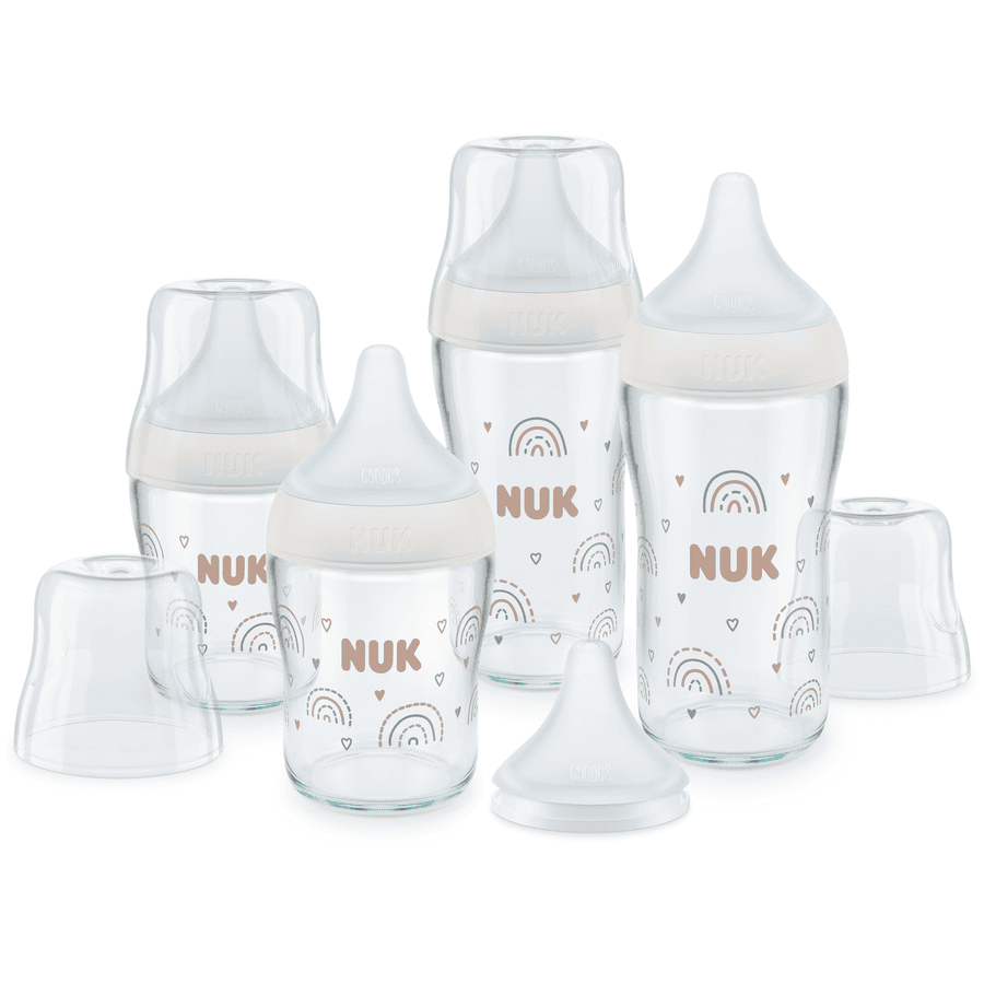 NUK Flaschenset 4 Stk. Perfect Match Glas mit Temperaturkontrolle Herz