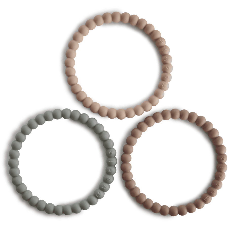 mushie Teething Bead Armbånd, Clary Sage/Toscana/Desert Sand, 3 stk.