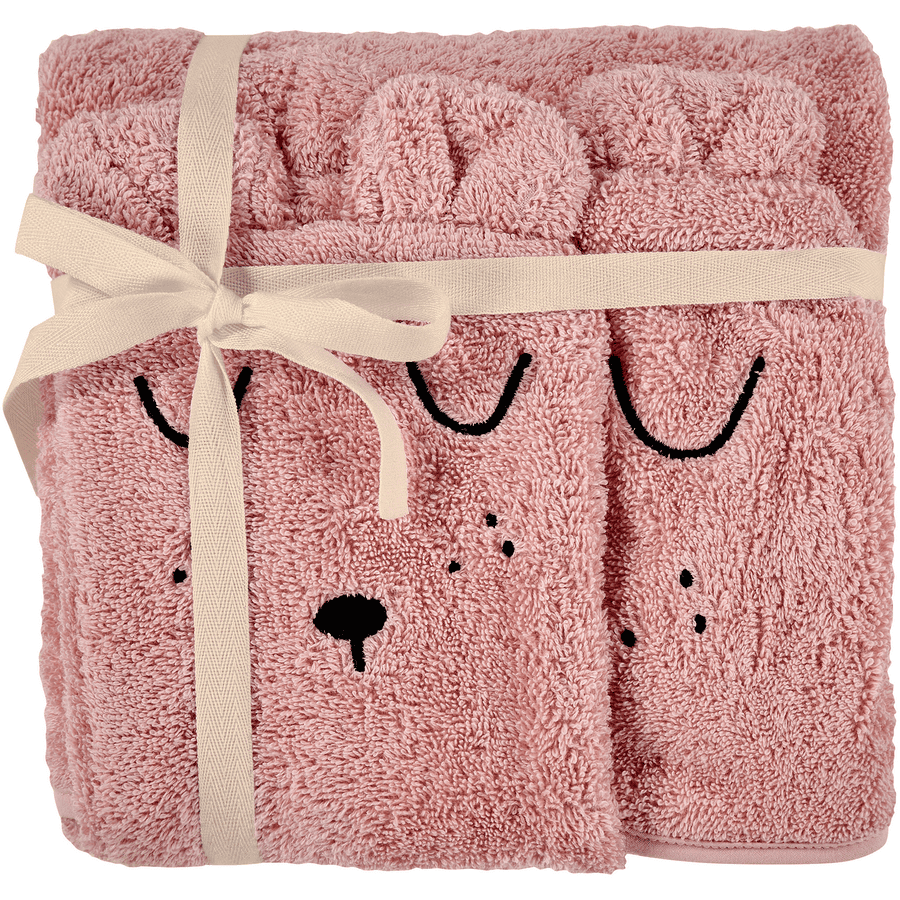 Alvi ® Zestaw frotte ręcznik kąpielowy z kapturem i rękawica do mycia naczyń różowy