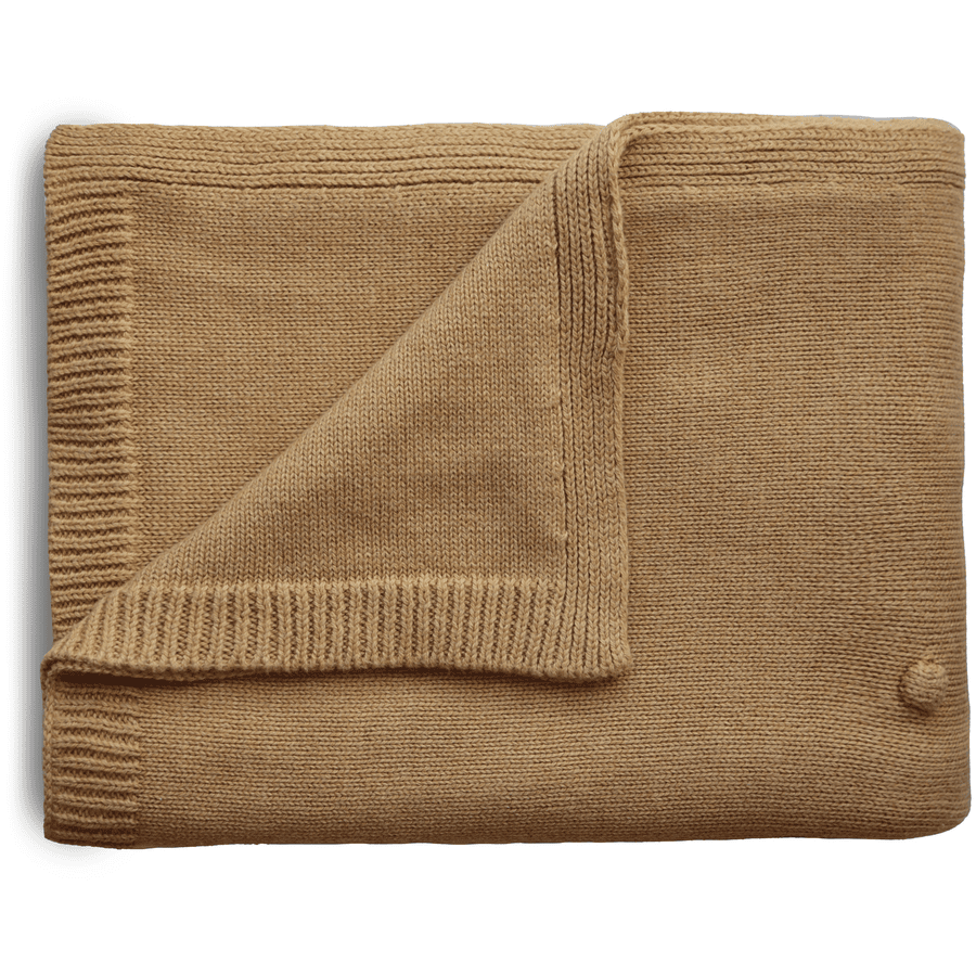 mushie Strikket tæppe med strukturerede prikker sennep 80 x 100 cm