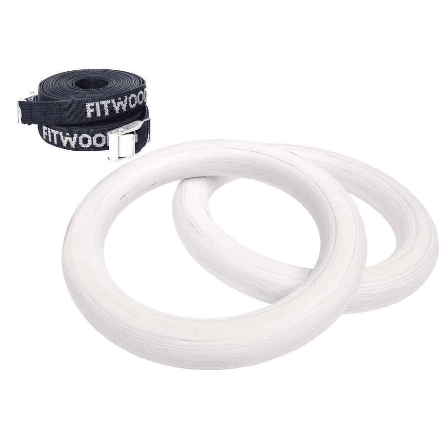 Fitwood Gymnastické kruhy ULPU MINI, bříza bílá voskovaná - černé pásky