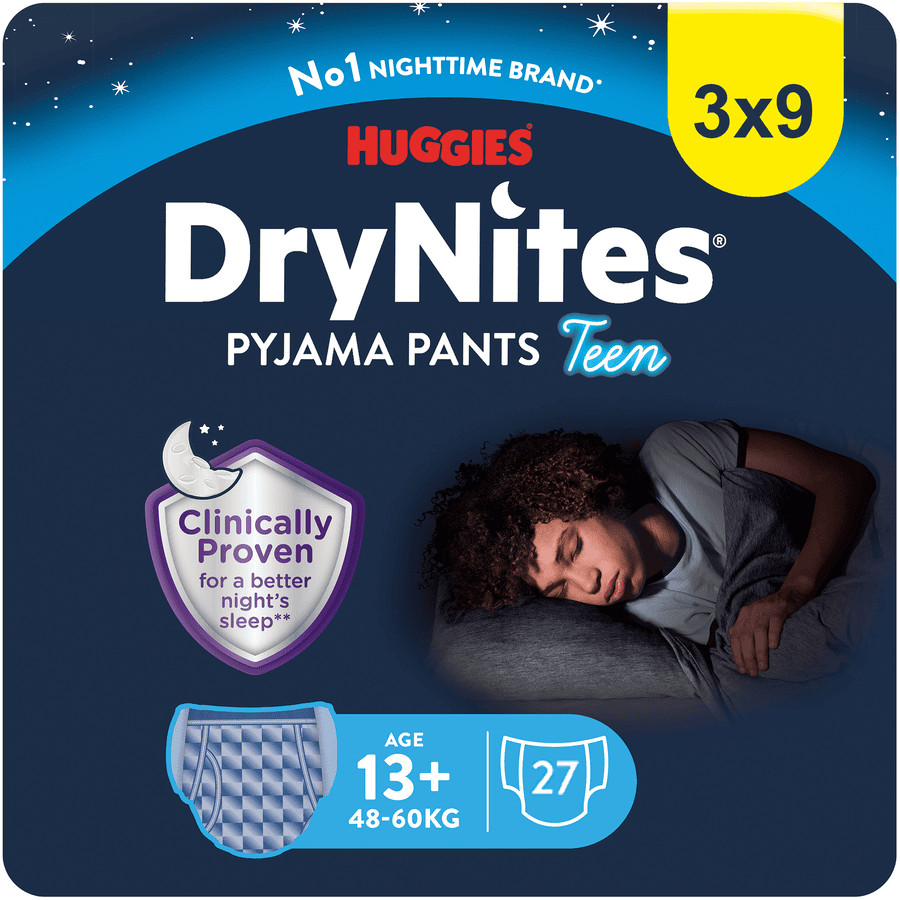 Pannolini notturni Huggies DryNites per ragazzi da 13 anni 3 x 9 pezzi