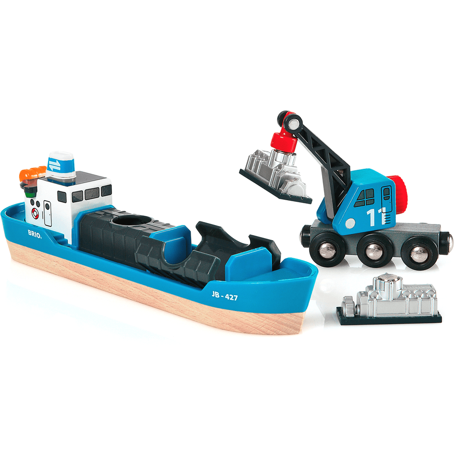 BRIO® WORLD Figurine navire porte-conteneur pour circuit train bois 33534