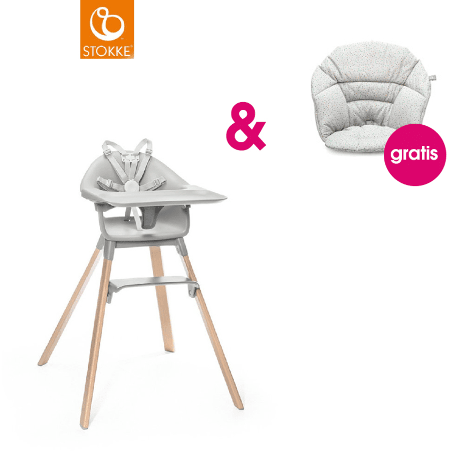 STOKKE® CLIKK™ Hochstuhl Cloud Grey + gratis Sitzkissen Grey Sprinkles