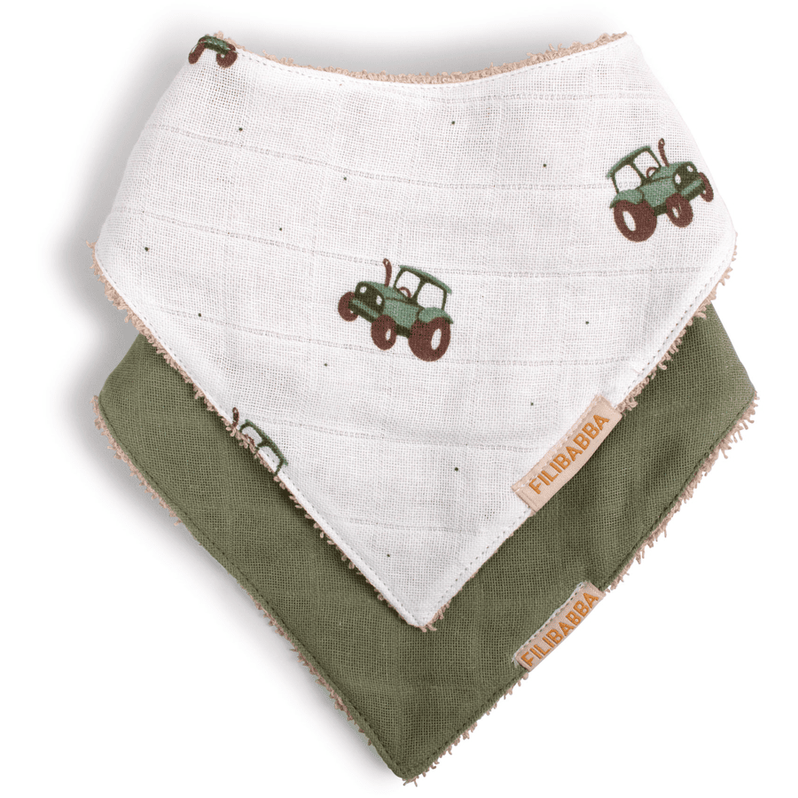 Filibabba  Bandana Bib 2-Pack - Tractor 