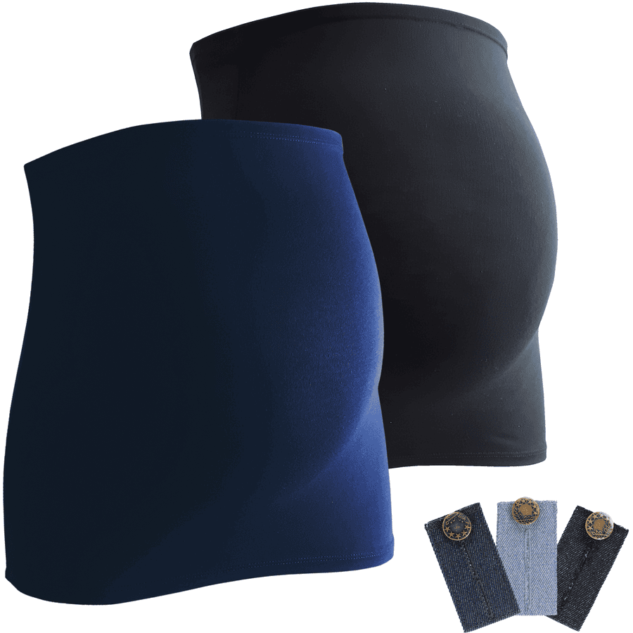 mamaband Bauchband 2er-Pack + 3er Pack Hosenerweiterung schwarz/dunkelblau