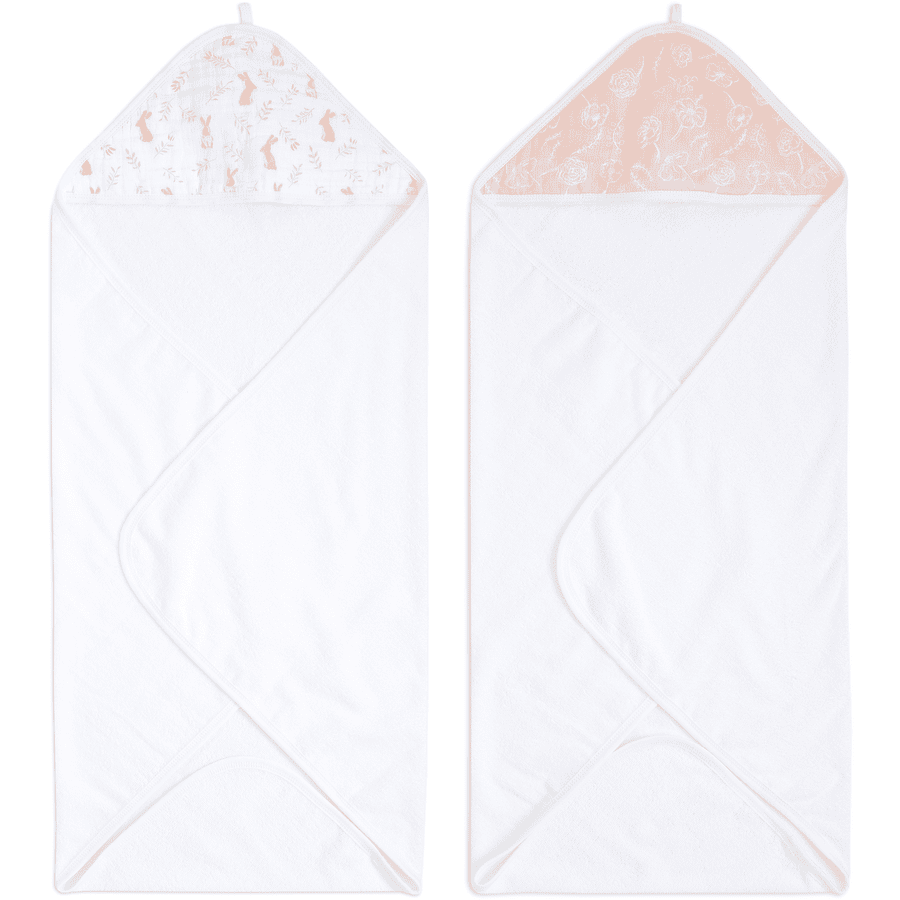 aden +anais™ badehåndkle med hette 2-pakning Blush ing Bunnies