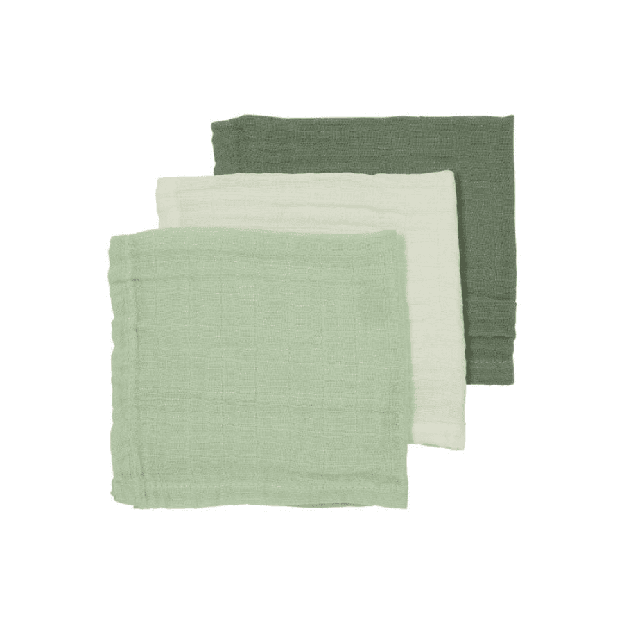 MEYCO Muslin burp cloths 3-pack Uni Off white /Soft Green / Forest Green 