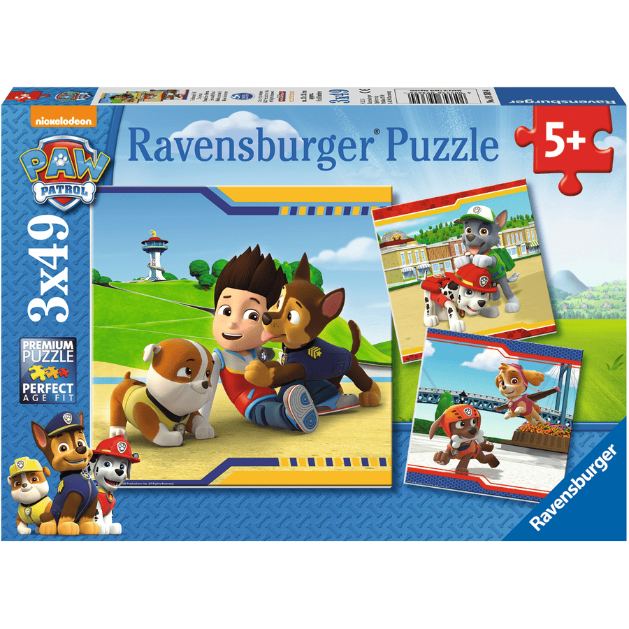 Ravensburger Puzzle 3 x 49 piezas Paw Patrol: Héroes con pelo