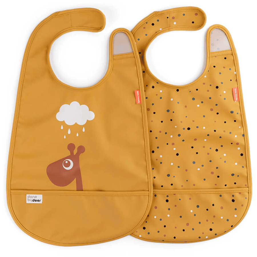 Done by Deer ™ Babero con Velcro 2 Pack Raffi Amarillo Mostaza