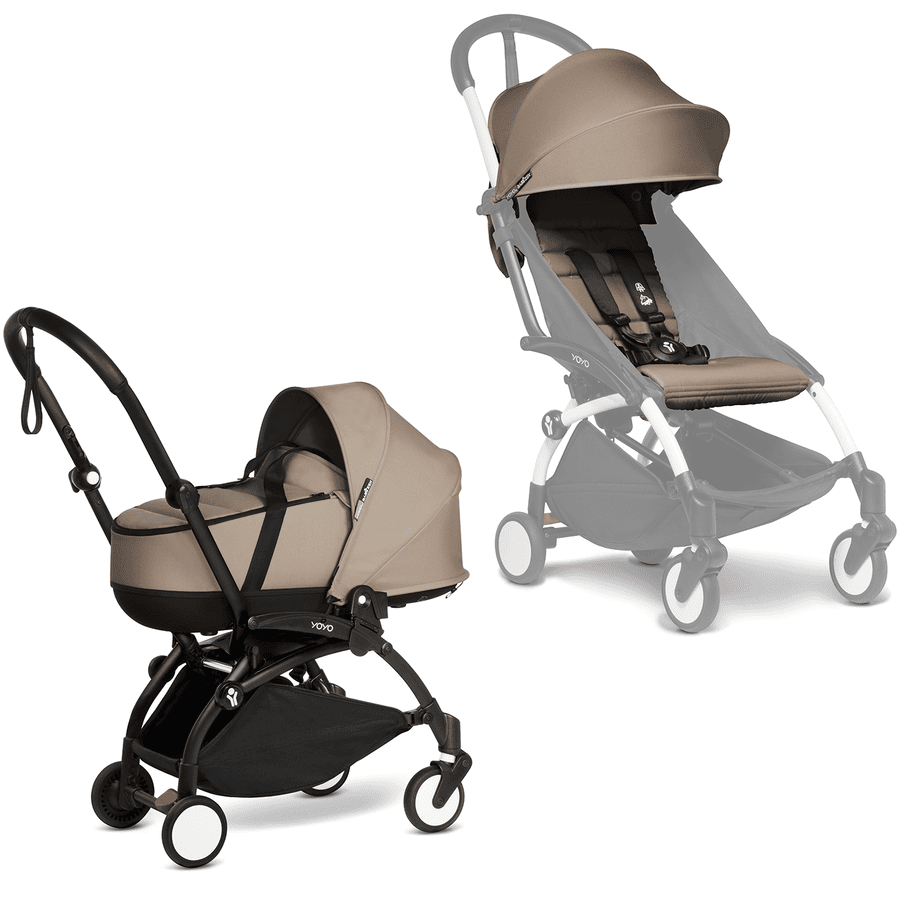 BABYZEN Kinderwagen YOYO2 0+ Black mit Liegewanne inkl. Gratis Textilset Taupe