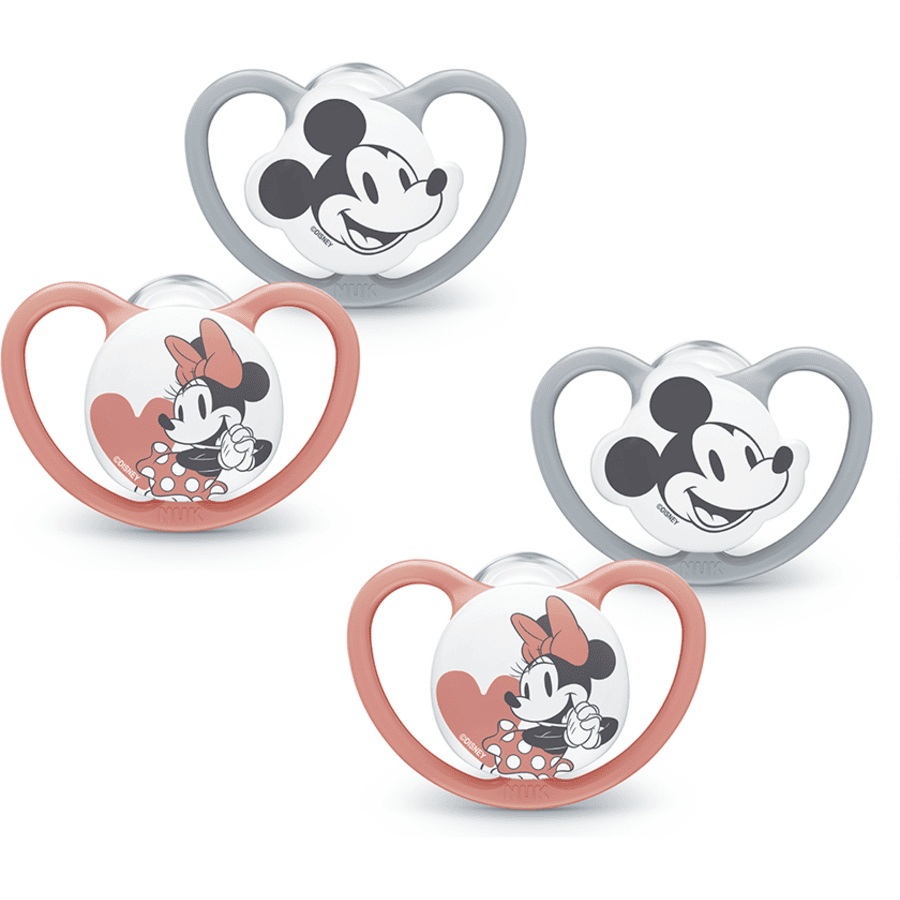 NUK Chupete Space Disney "Mickey" 6-18 meses, 4 unidades en gris/rojo