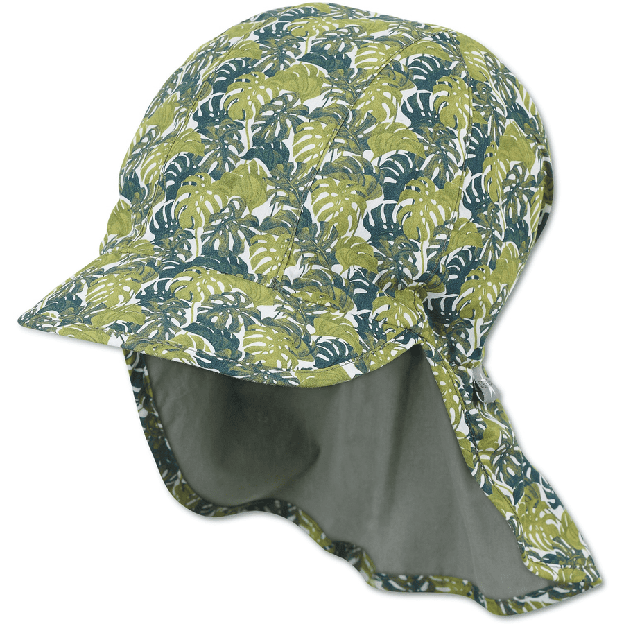 Sterntaler Reversible Peaked Cap with Neck Guard Leaves Dark Green 